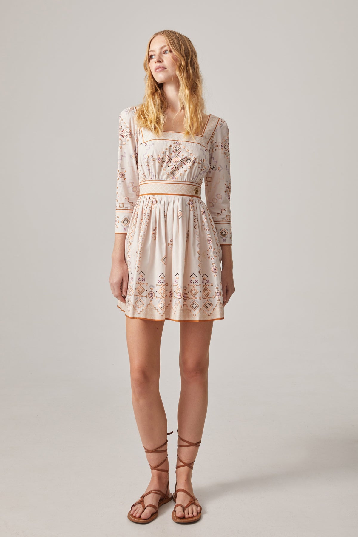CROSS-STITCH PRINT COTTON DRESS