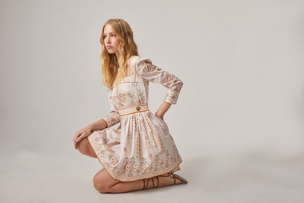 VESTIDO ALGODÓN ESTAMPADO PUNTO DE CRUZ