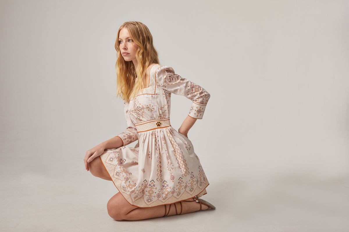 CROSS-STITCH PRINT COTTON DRESS