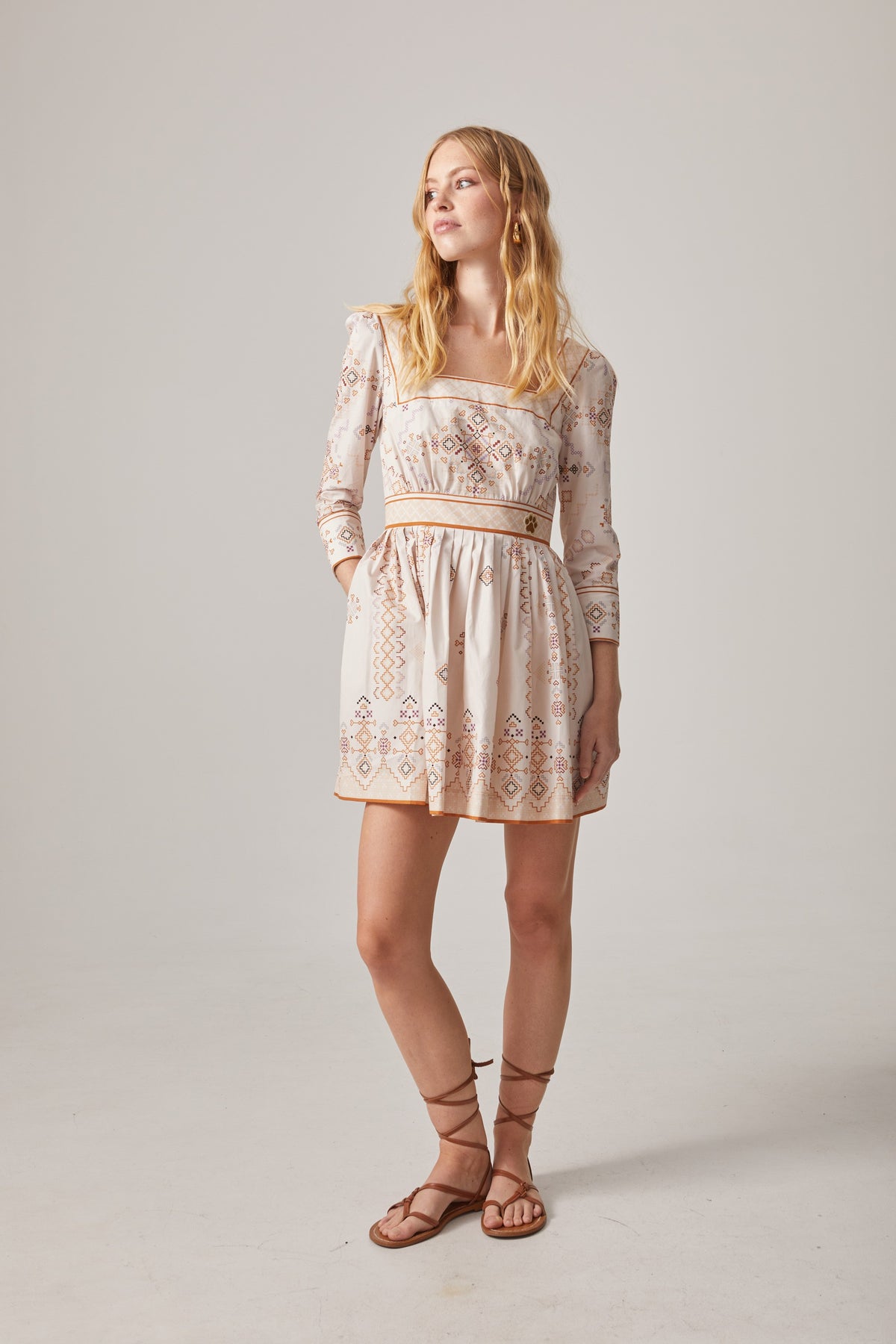 CROSS-STITCH PRINT COTTON DRESS
