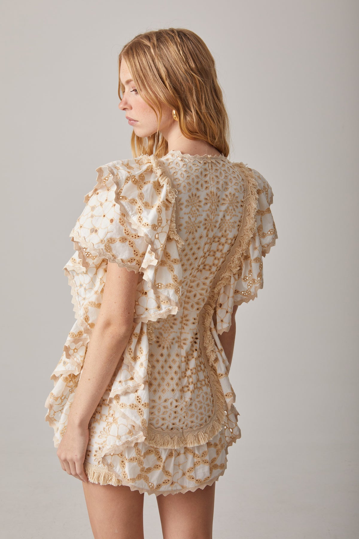 EMBROIDERED VOILE DRESS WITH FRINGE