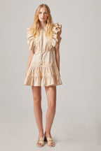 BEIGE ROMANTIC DRESS WITH RUFFLES AND LACE TRIM