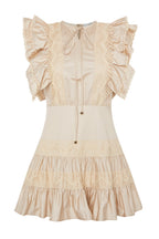 BEIGE ROMANTIC DRESS WITH RUFFLES AND LACE TRIM