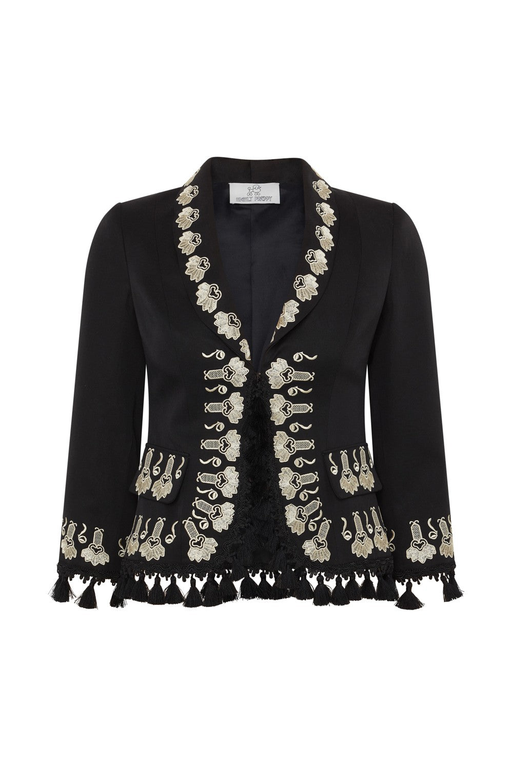 CHAQUETA JOYA NEGRA BORDADA CON BORLAS