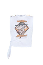 WHITE POODLE PRINT T-SHIRT WITH BOW