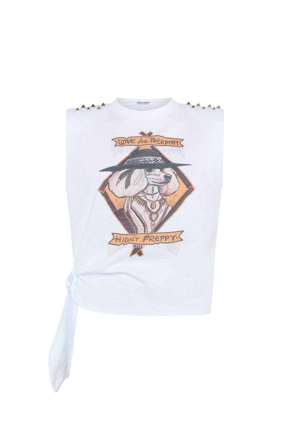 CAMISETA ESTAMPADO CANICHE CON LAZO BLANCA