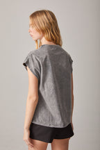 GREY SHIELD PRINT T-SHIRT WITH STUDS SM