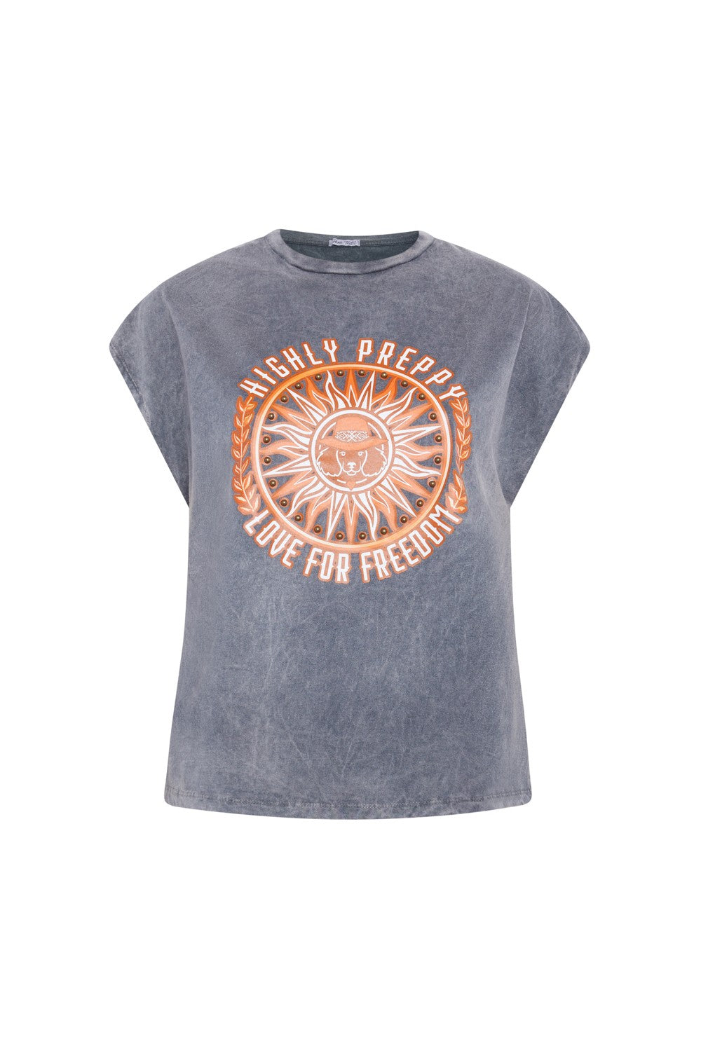 GREY SHIELD PRINT T-SHIRT WITH STUDS SM