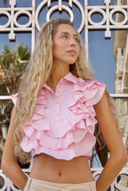 CAMISA ALGODÓN VOLANTES ROSA BEBE