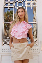 CAMISA ALGODÓN VOLANTES ROSA BEBE