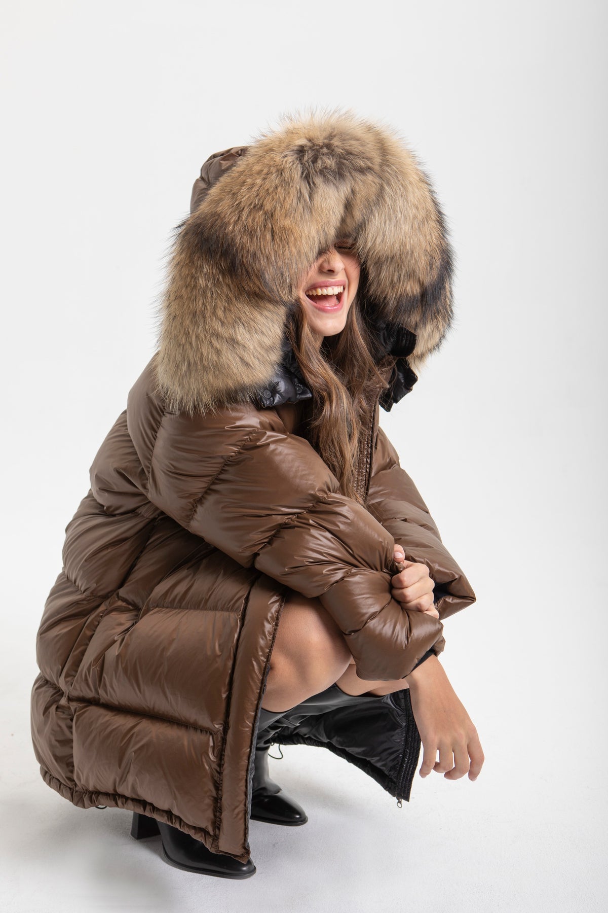 BROWN OVERSIZED LONG PUFFER JACKET