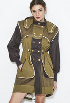 TRENCH COMBINADA LARGA VERDE OLIVA