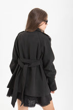 ABRIGO ESTILO GABARDINA CORTO NEGRO