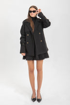 ABRIGO ESTILO GABARDINA CORTO NEGRO
