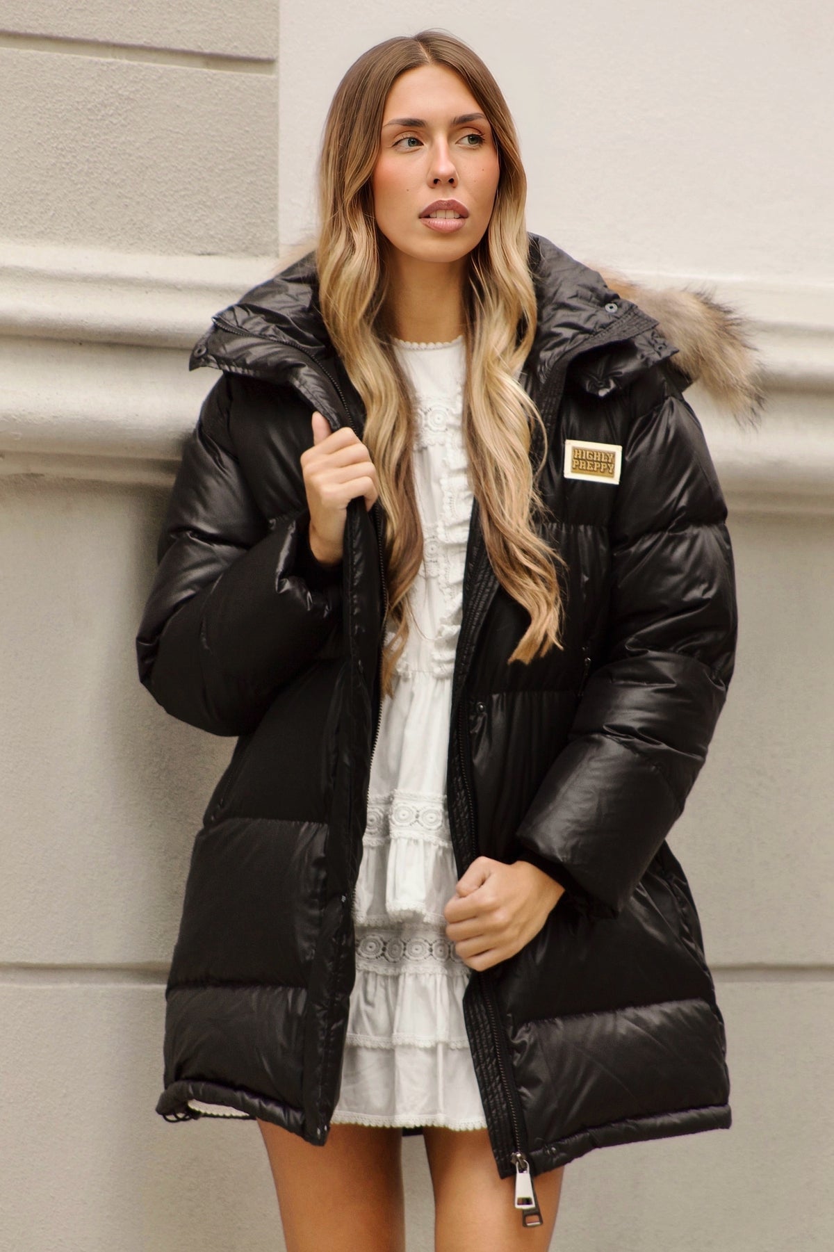 BLACK OVERSIZED LONG FEATHER JACKET
