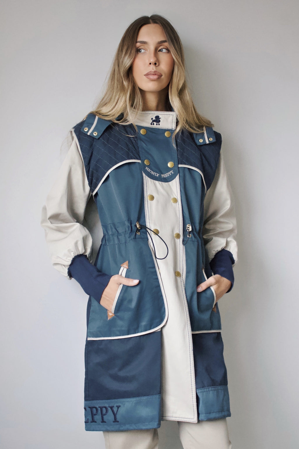 LONG NAVY COMBINED TRENCH COAT