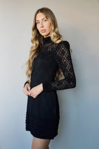 BLACK LACE MINI-RUFFLE DRESS