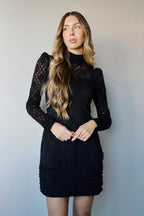 BLACK LACE MINI-RUFFLE DRESS