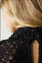 BLACK LACE MINI-RUFFLE DRESS