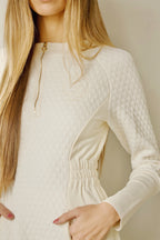CREAM UNIVERSITY QUILTED DRESS