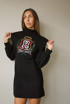 BLACK SHOULDER PAD SHIELD DRESS