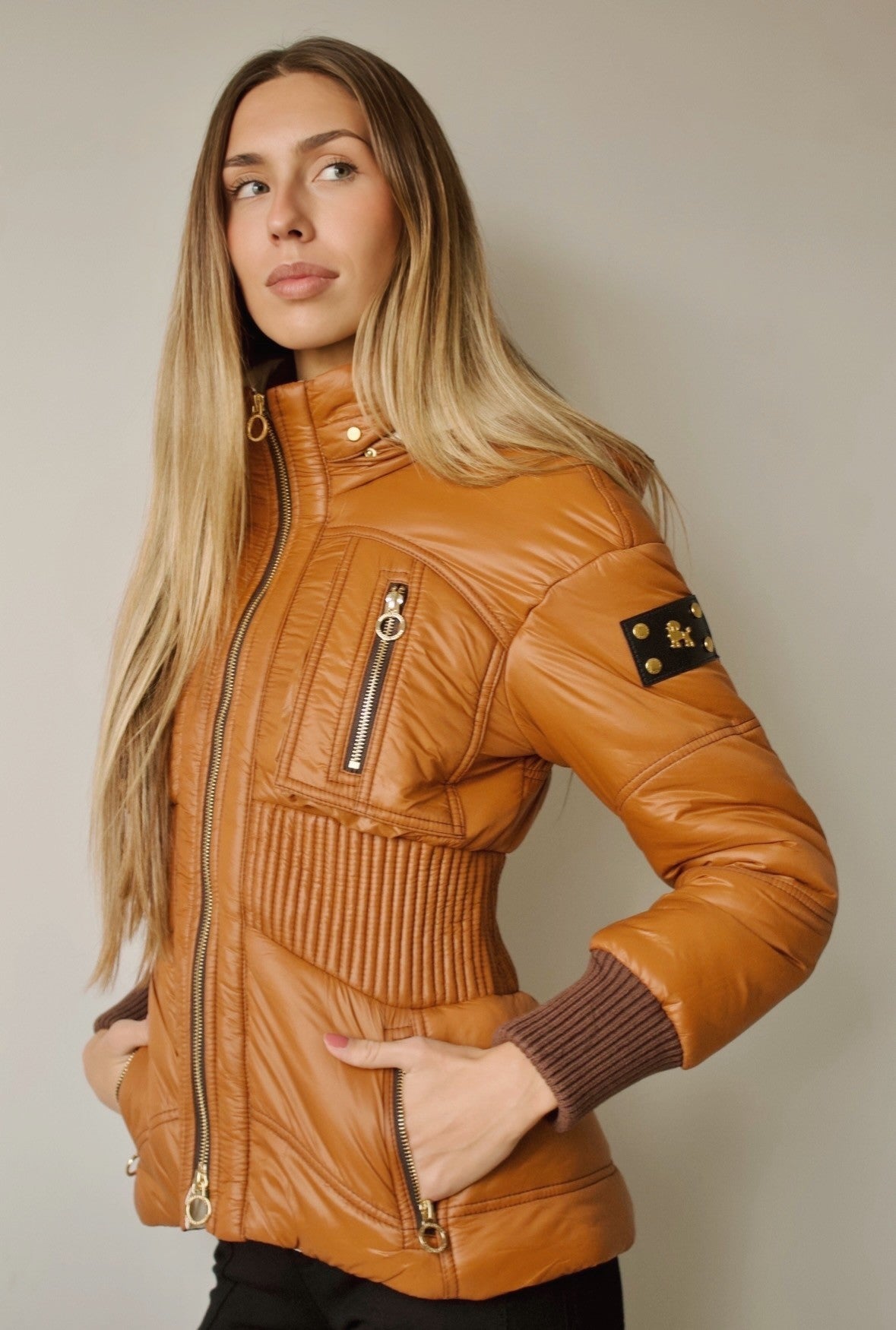 SHORT ELASTIC WAIST PARKA RUST