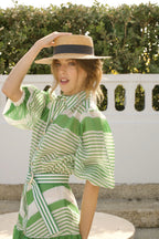 VESTIDO RAYAS VERDES LARGO CAMISERO