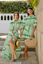 VESTIDO RAYAS VERDES LARGO CAMISERO