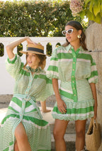VESTIDO RAYAS VERDES LARGO CAMISERO