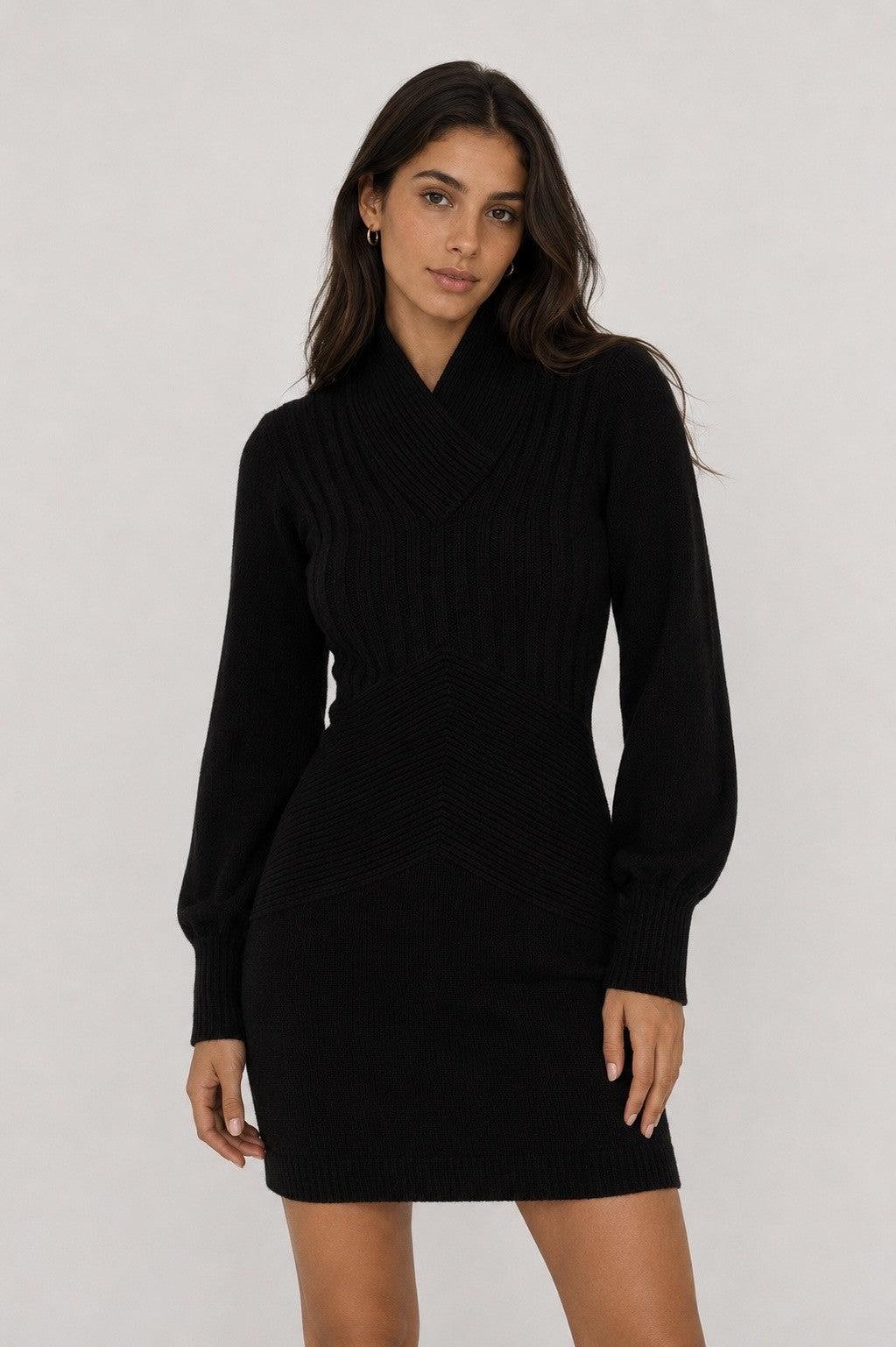 BLACK RIBBED KNIT DRESS