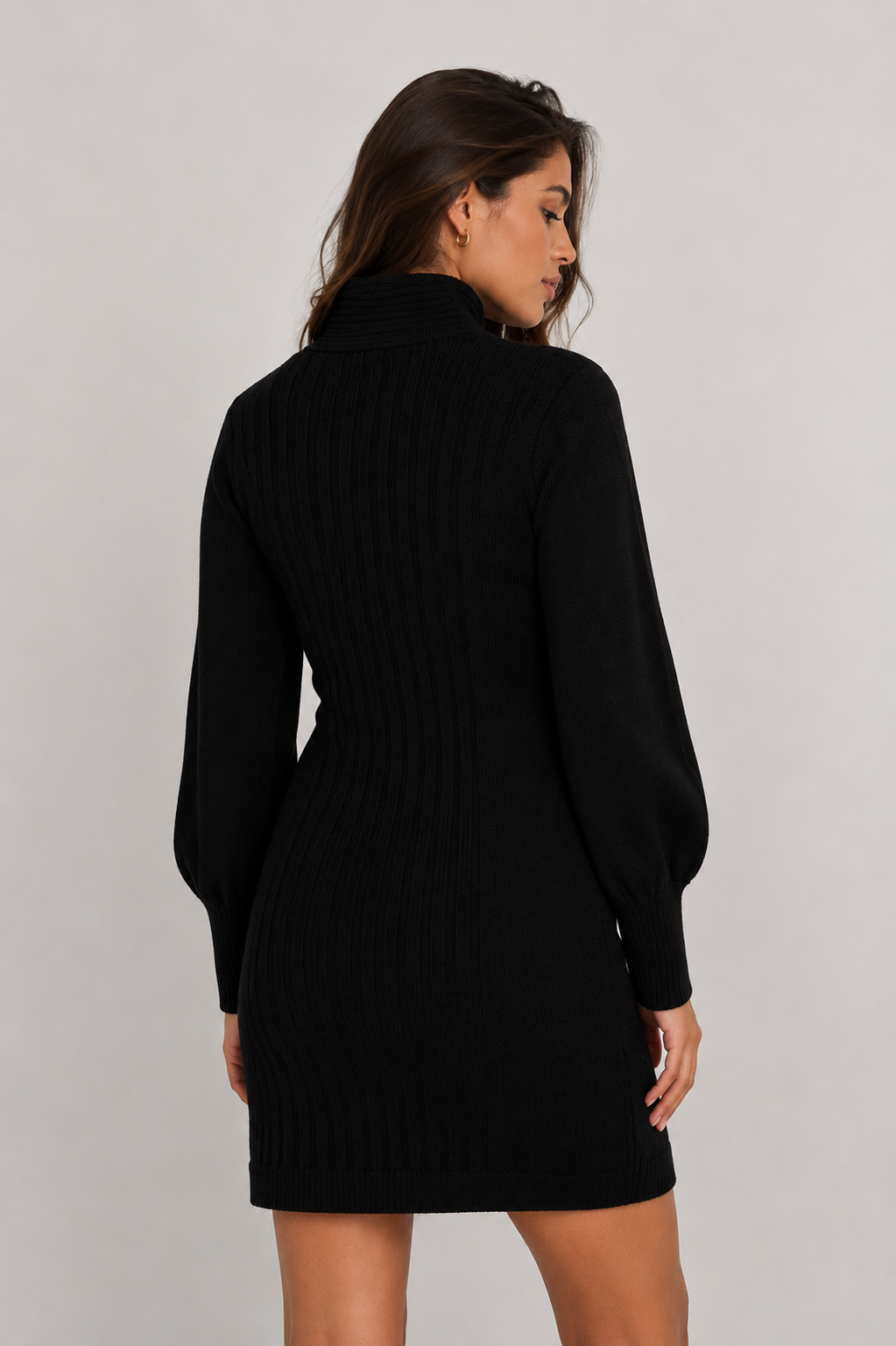 BLACK RIBBED KNIT DRESS