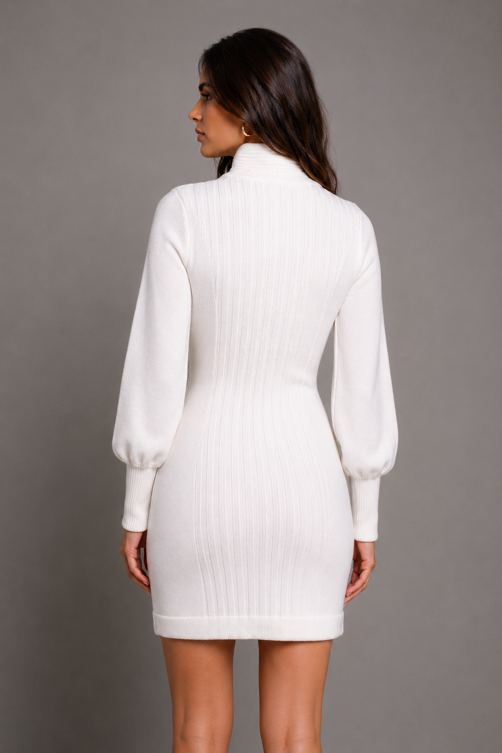 CREAM RIBBED KNIT DRESS