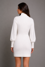 CREAM RIBBED KNIT DRESS