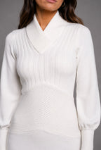 CREAM RIBBED KNIT DRESS