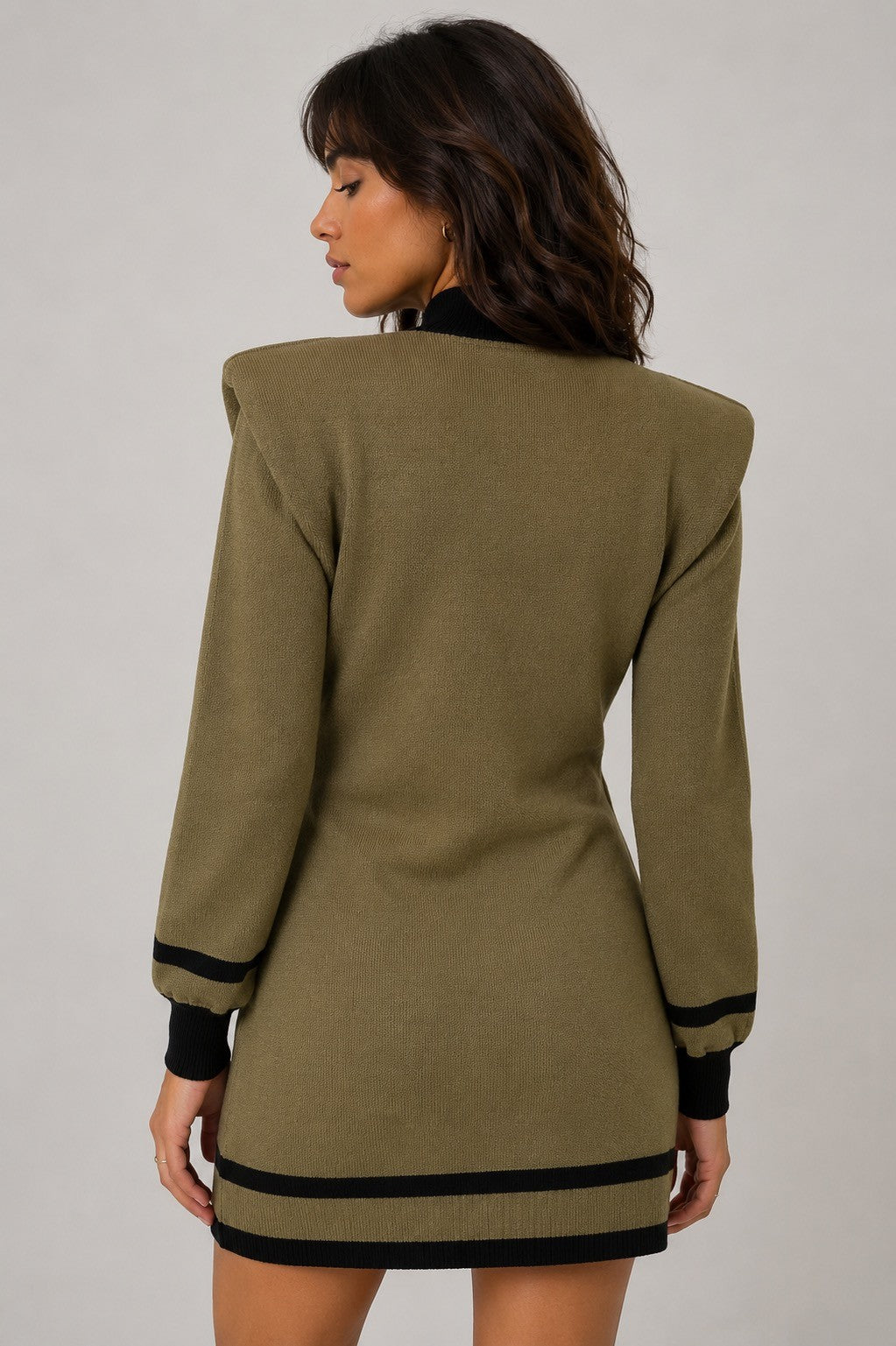 KHAKI KNIT DRESS WITH SHOULDER PADS