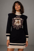 BLACK KNIT DRESS WITH SHOULDER PADS