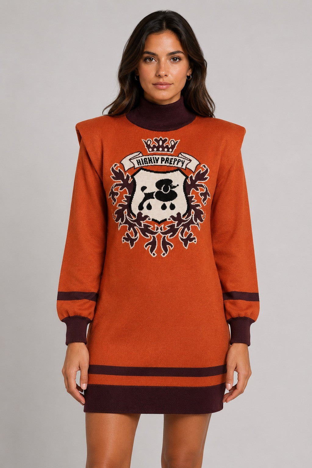VESTIDO TRICOT HOMBRERAS HP CAMEL