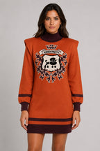 VESTIDO TRICOT HOMBRERAS HP CAMEL