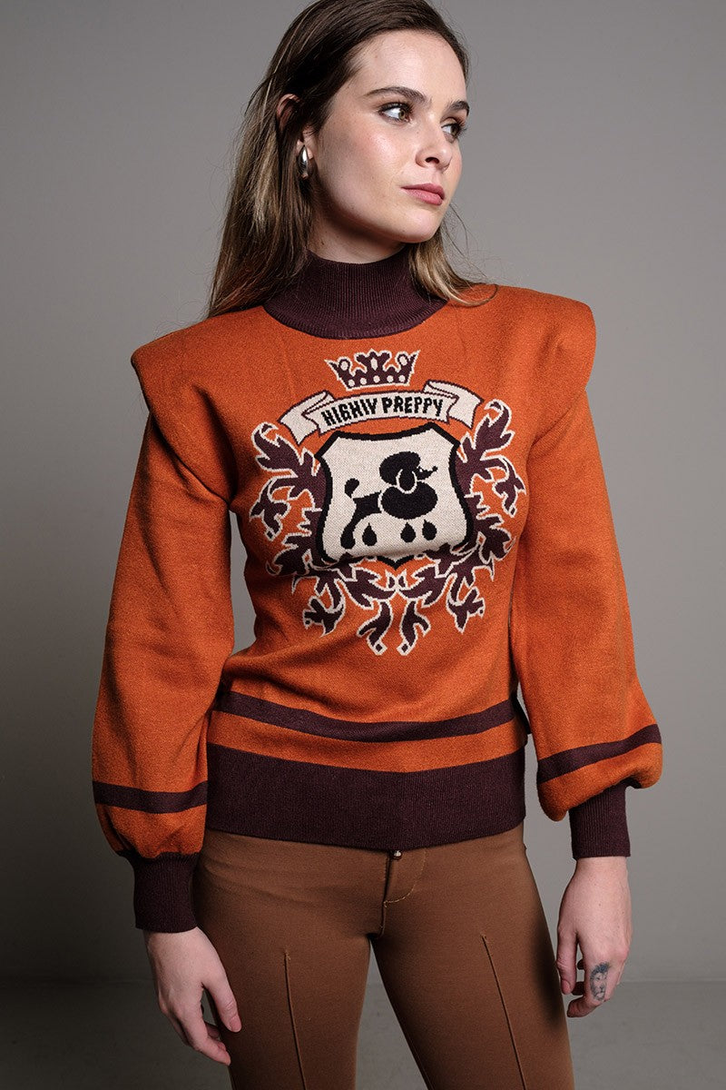 CAMEL CREST SHOULDER PAD SWEATER