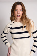 VESTIDO PUNTO RAYAS CRUDO-MARINO