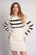 VESTIDO PUNTO RAYAS CRUDO-MARINO