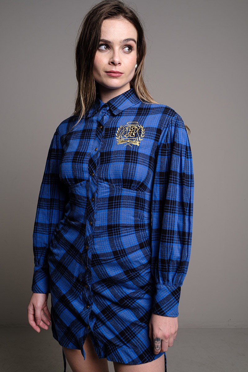BLUE UNIVERSITY PLAID DRESS