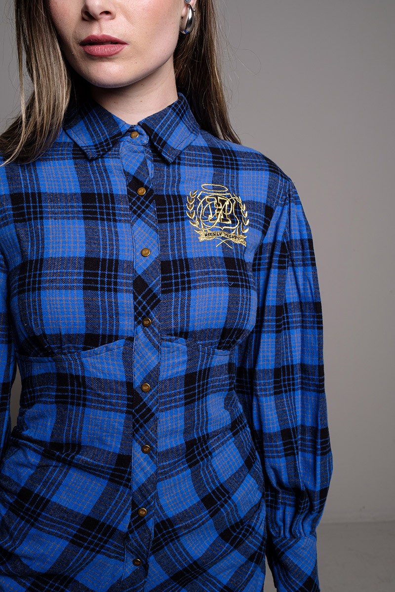 BLUE UNIVERSITY PLAID DRESS