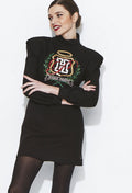 BLACK SHOULDER PAD SHIELD DRESS