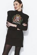 BLACK SHOULDER PAD SHIELD DRESS