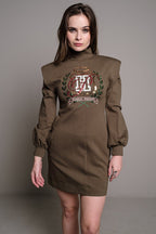 KHAKI SHOULDER PAD SHIELD DRESS
