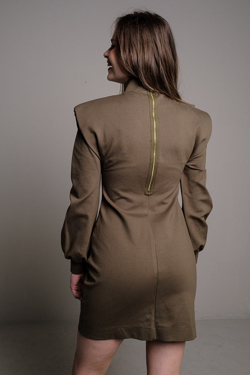 KHAKI SHOULDER PAD SHIELD DRESS