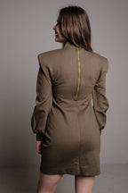 KHAKI SHOULDER PAD SHIELD DRESS