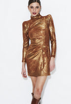 VESTIDO FRUNCIDO METALIZADO ORO