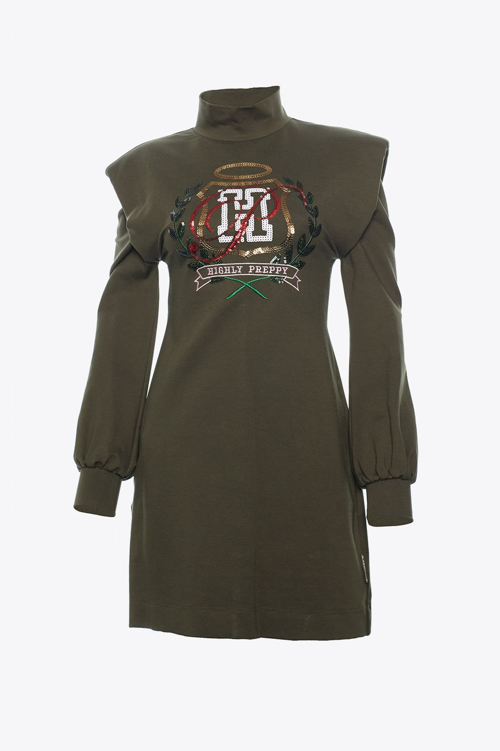 VESTIDO HOMBRERAS ESCUDO CAQUI